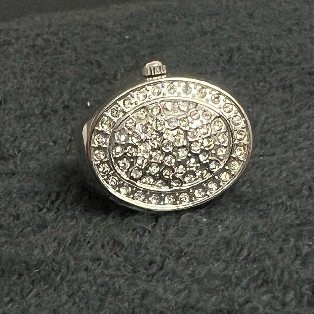Accutime Ring Watch Zirconia Rhinestone Bezel White Dial Not Running